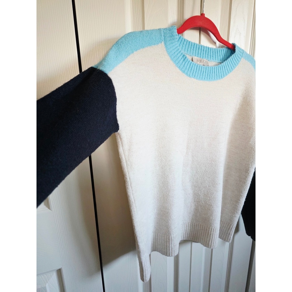 LOFT S Colorblock‎ Knit Sweater Crew Neck Long Sleeve Cream Blue Black Women's - Picture 7 of 11